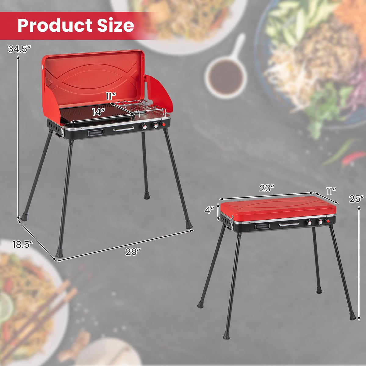 2-Burner Camping Stove with Removable Leg Stand G357879