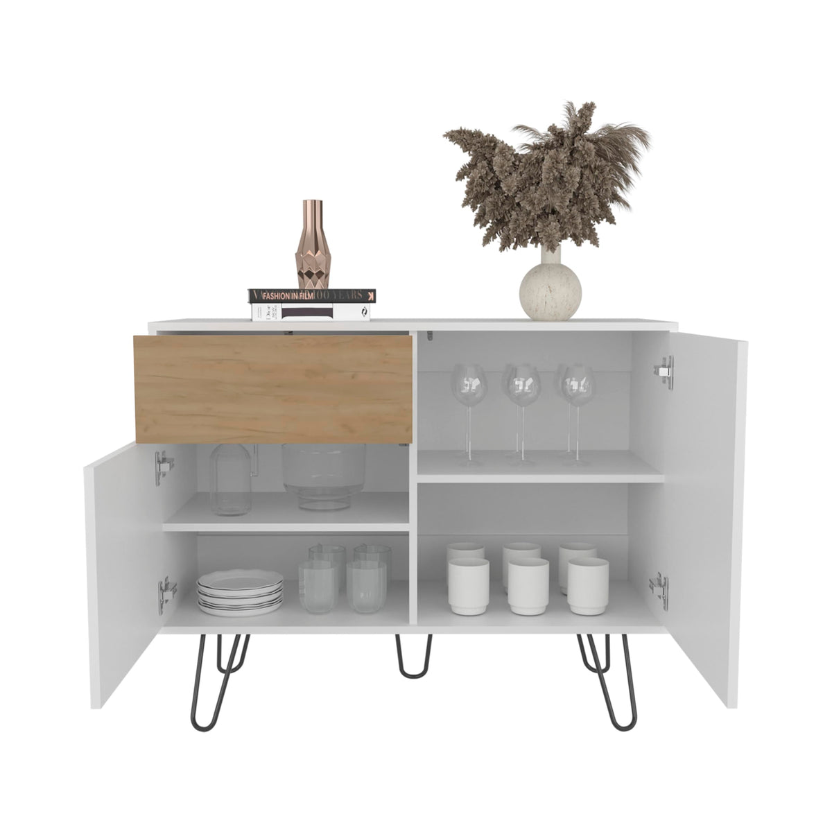 39" Wide Console Table with Two Cabinets, One Drawer and Four Shelves V433