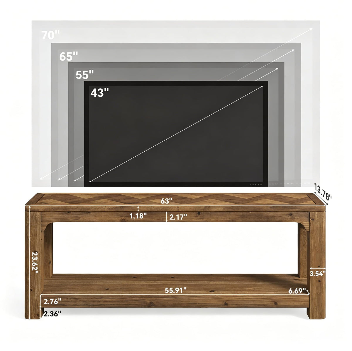 63" Solid Wood TV Stand D1897