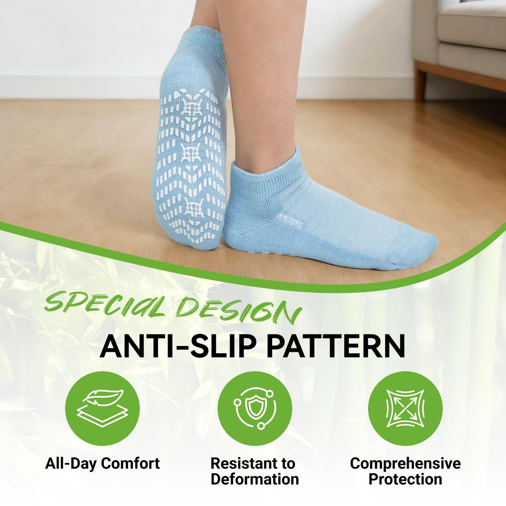 Diabetic Non-Slip Wide Cuff Bamboo Viscose Ankle Socks 6 pairs B912