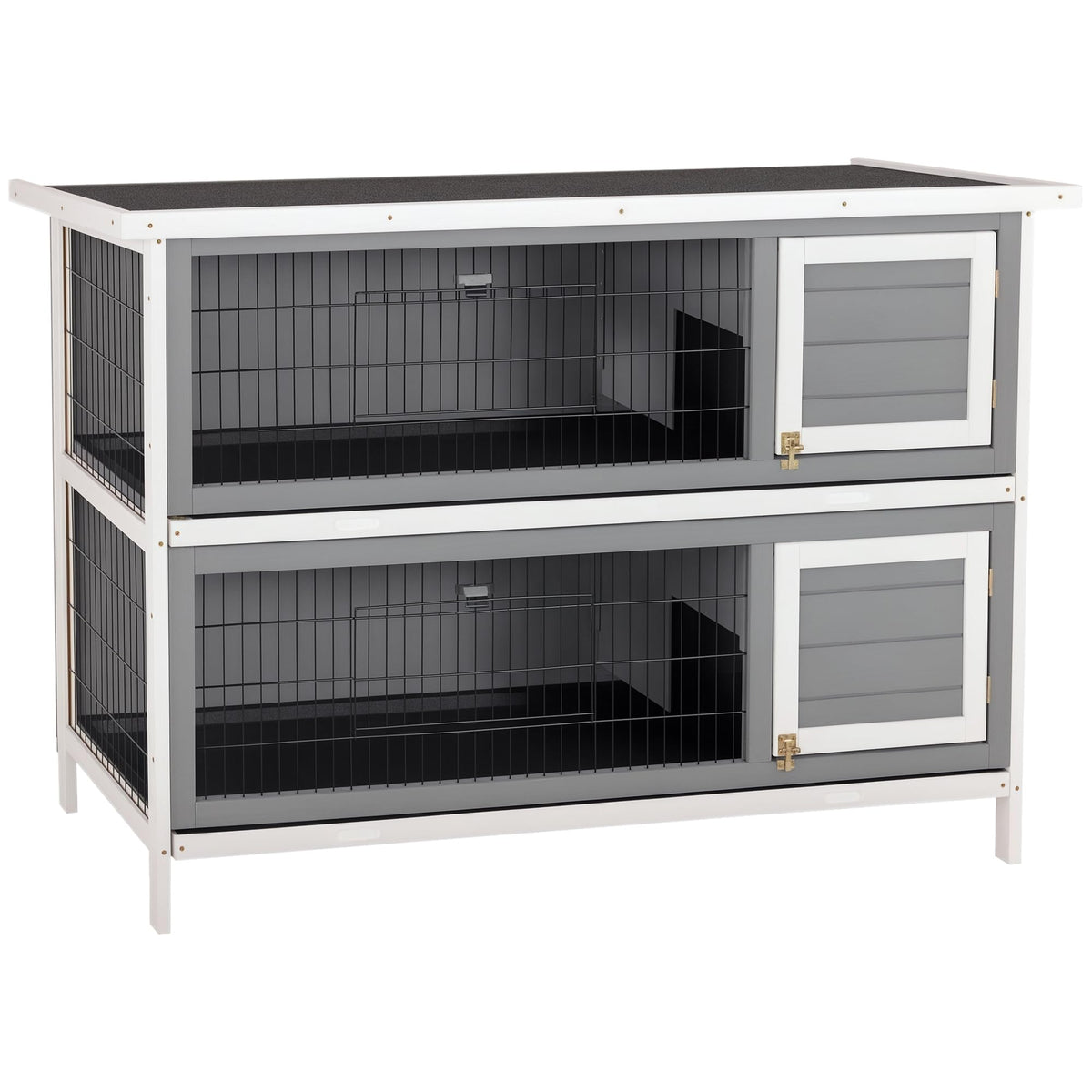 54" 2-Story Wooden Rabbit Hutch with Lockable Doors Q1596