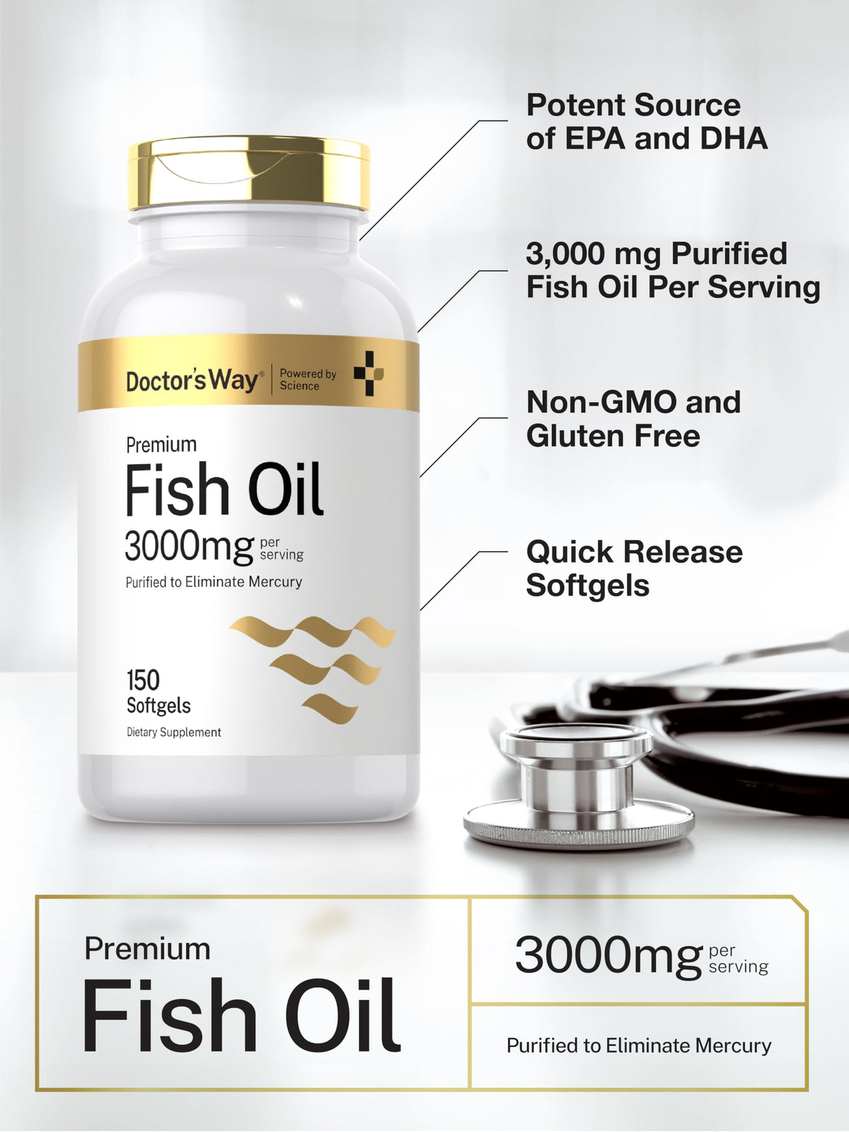 Fish Oil 3000mg 150 Softgels Omega-3 EPA DHA H742
