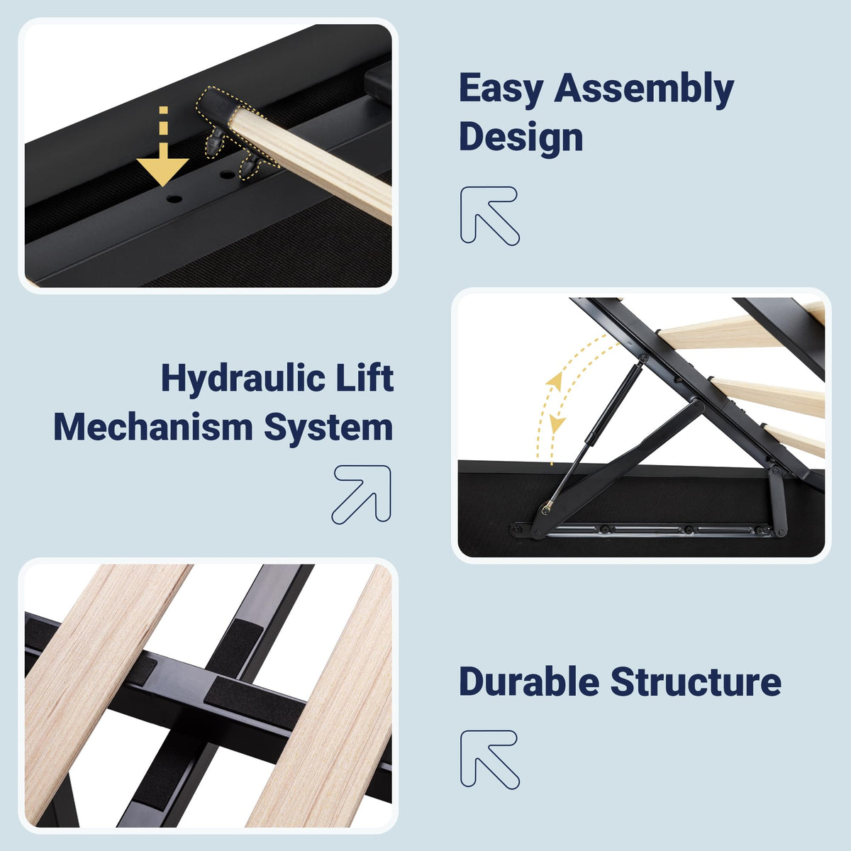 Full Lift Up Storage Hydraulic Bed Frame Black U873