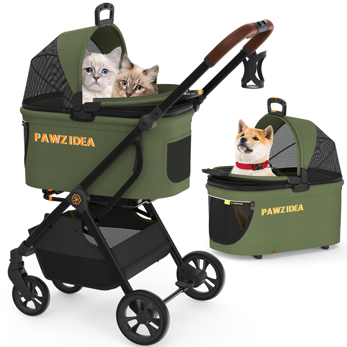 Foldable Pet Stroller with Detachable Carrier D4311
