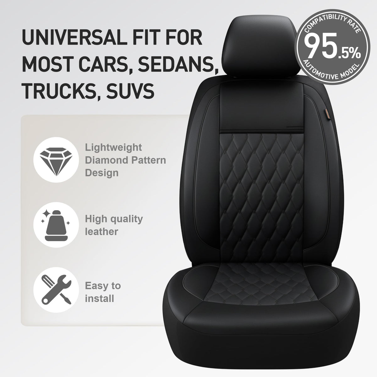 Faux Leather Car Seat Covers Full Set 5-Seat Black K35248
