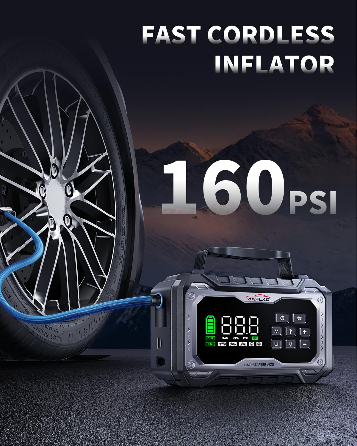 Car Battery Jump Starter with Air Compressor 8000A Portable Booster Pack 160PSI Tire Inflator J247425