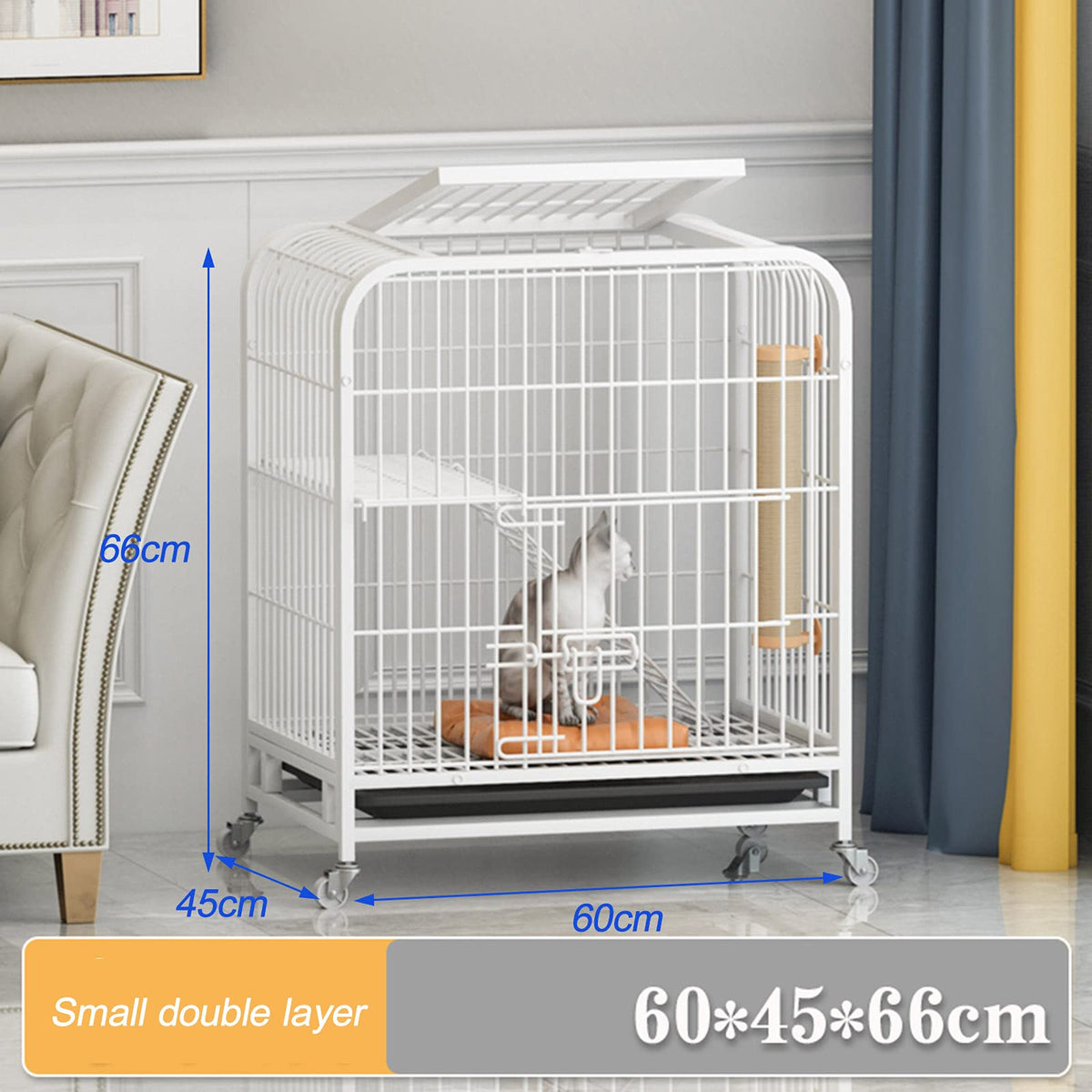 3-Tier Metal Wire Cat Cage with Hammock and Casters D8739