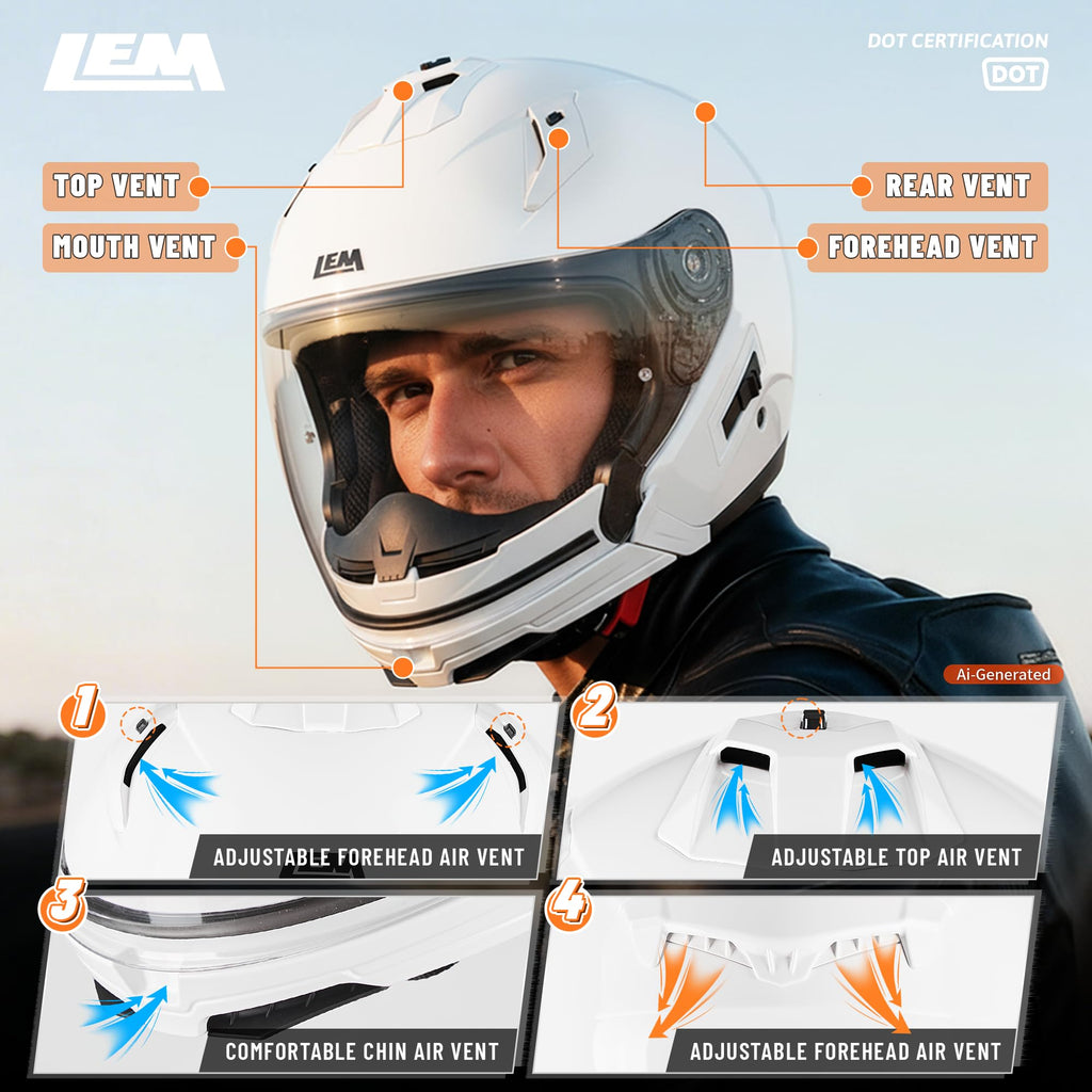 White Medium Full Face Motorcycle Helmets F99427