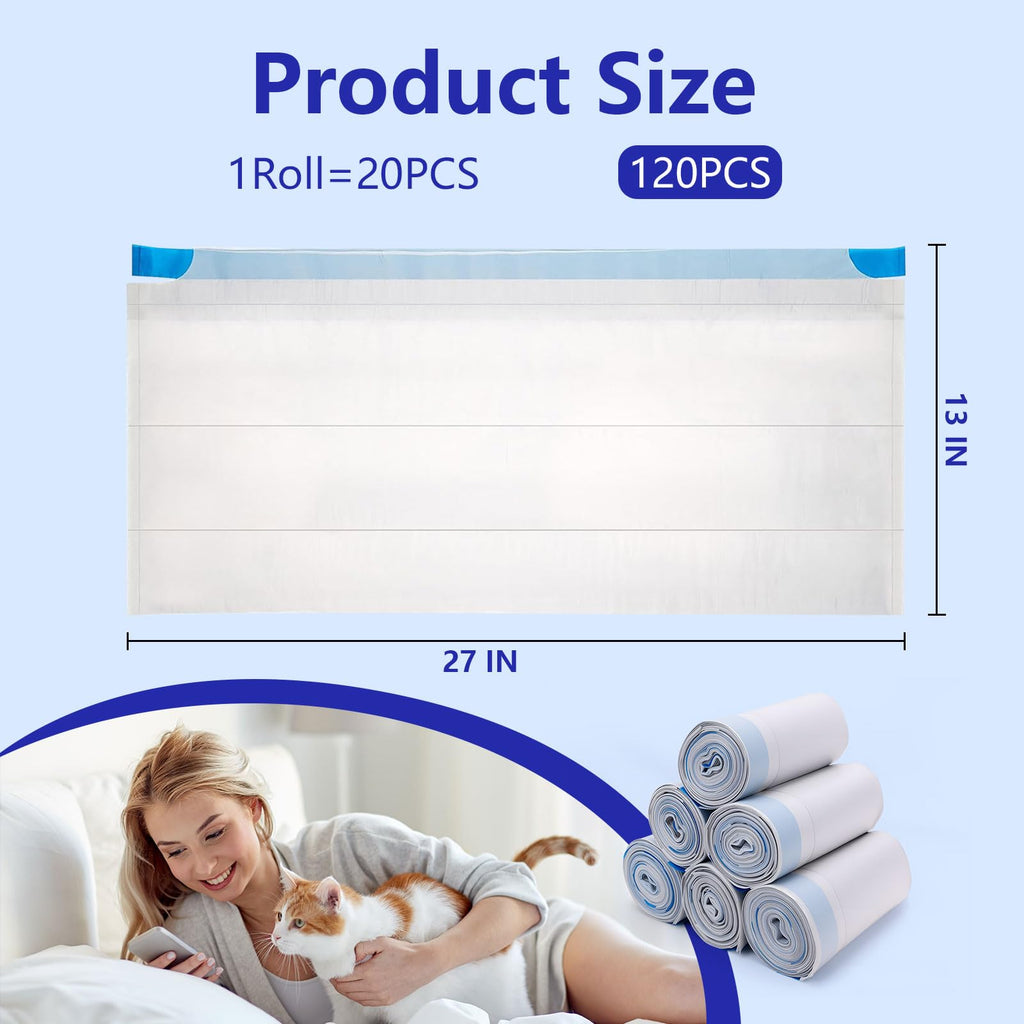 120 Count Cat Litter Box Bags, Extra Thick Heavy Duty Liners, Unscented, 27" x 13" G4373