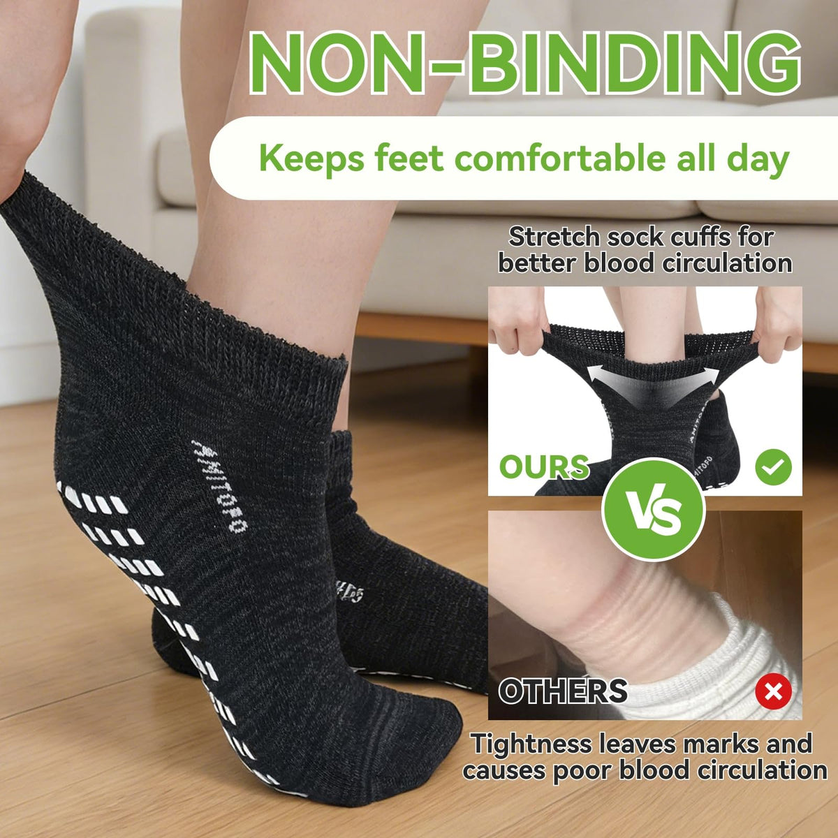 Diabetic Non-Slip Wide Cuff Bamboo Viscose Ankle Socks 6 pairs B912