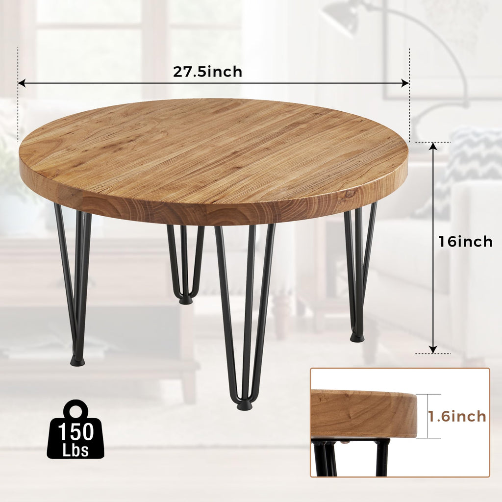 Rustic Wood Round Coffee Table with Metal Legs K61894