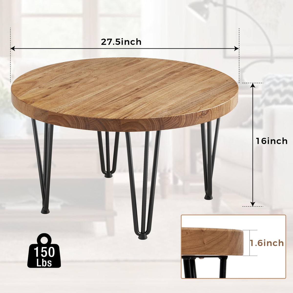 Rustic Wood Round Coffee Table with Metal Legs K61894