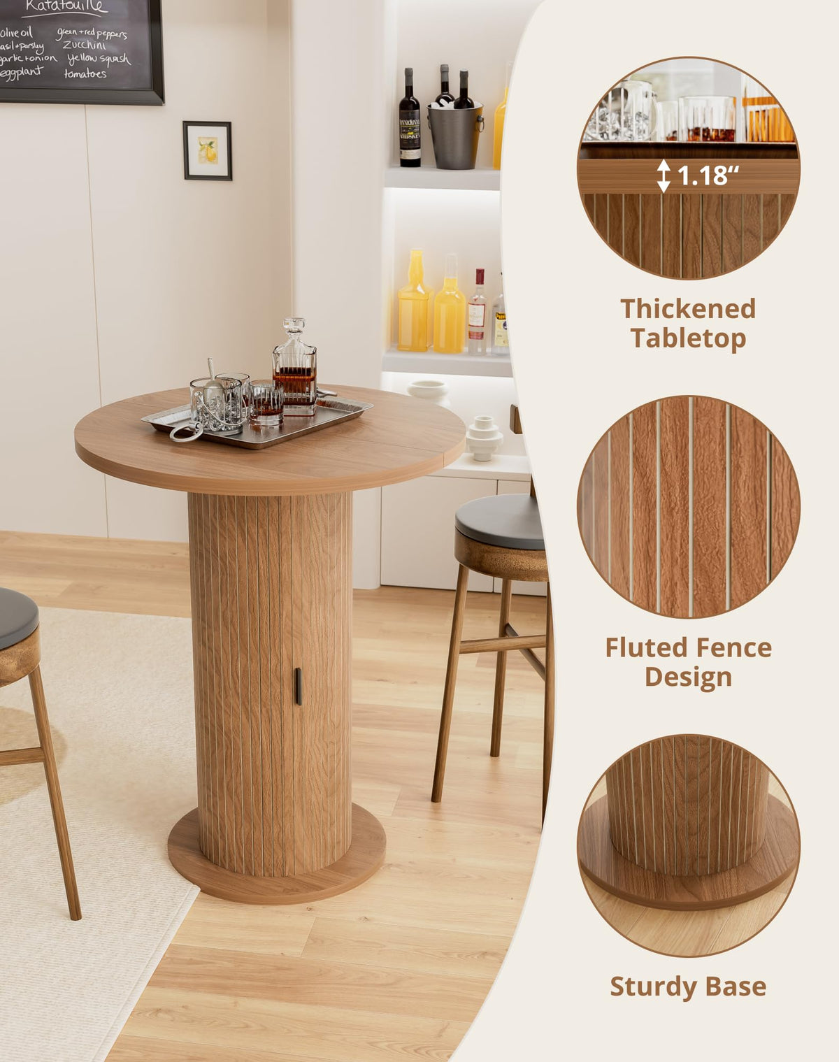 Round Bar Table with Storage and Sliding Door C5632