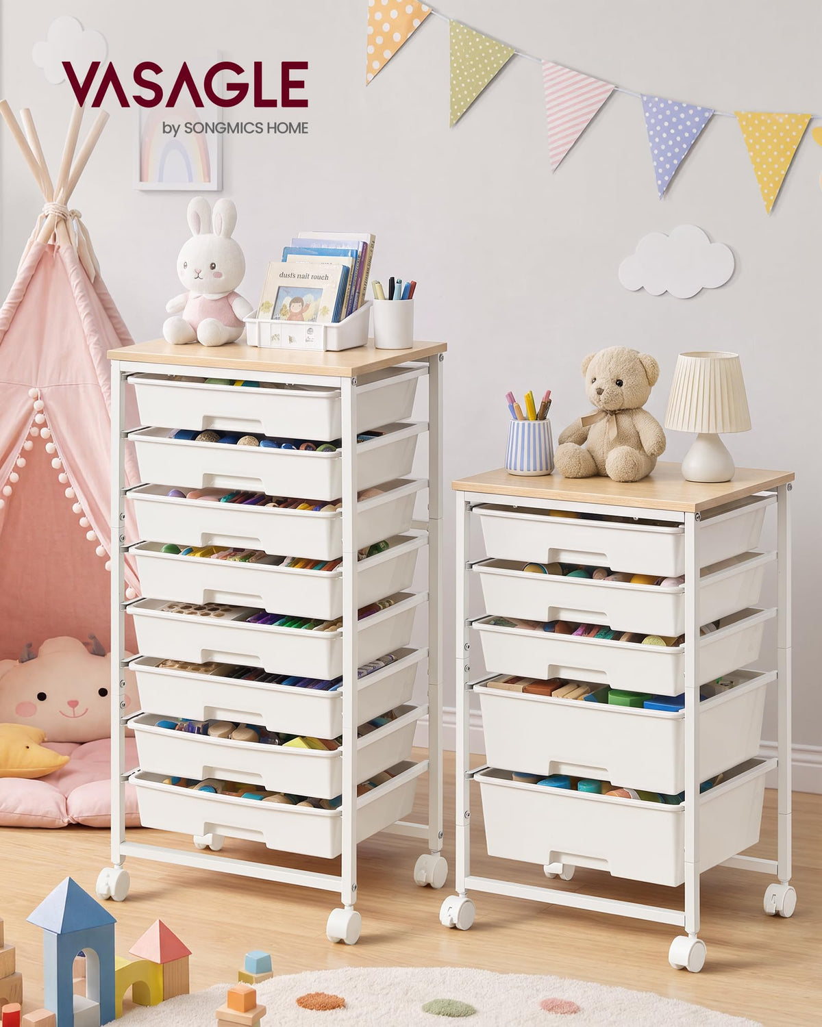 White 5 Drawers Rolling Cart Q4811