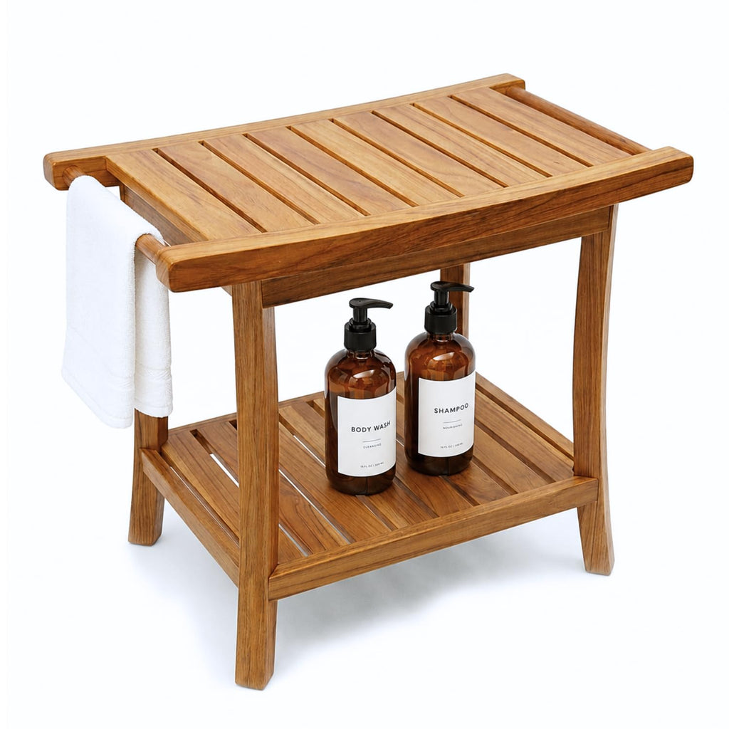 22-Inch Teak Shower Bench with Storage Shelf A3230