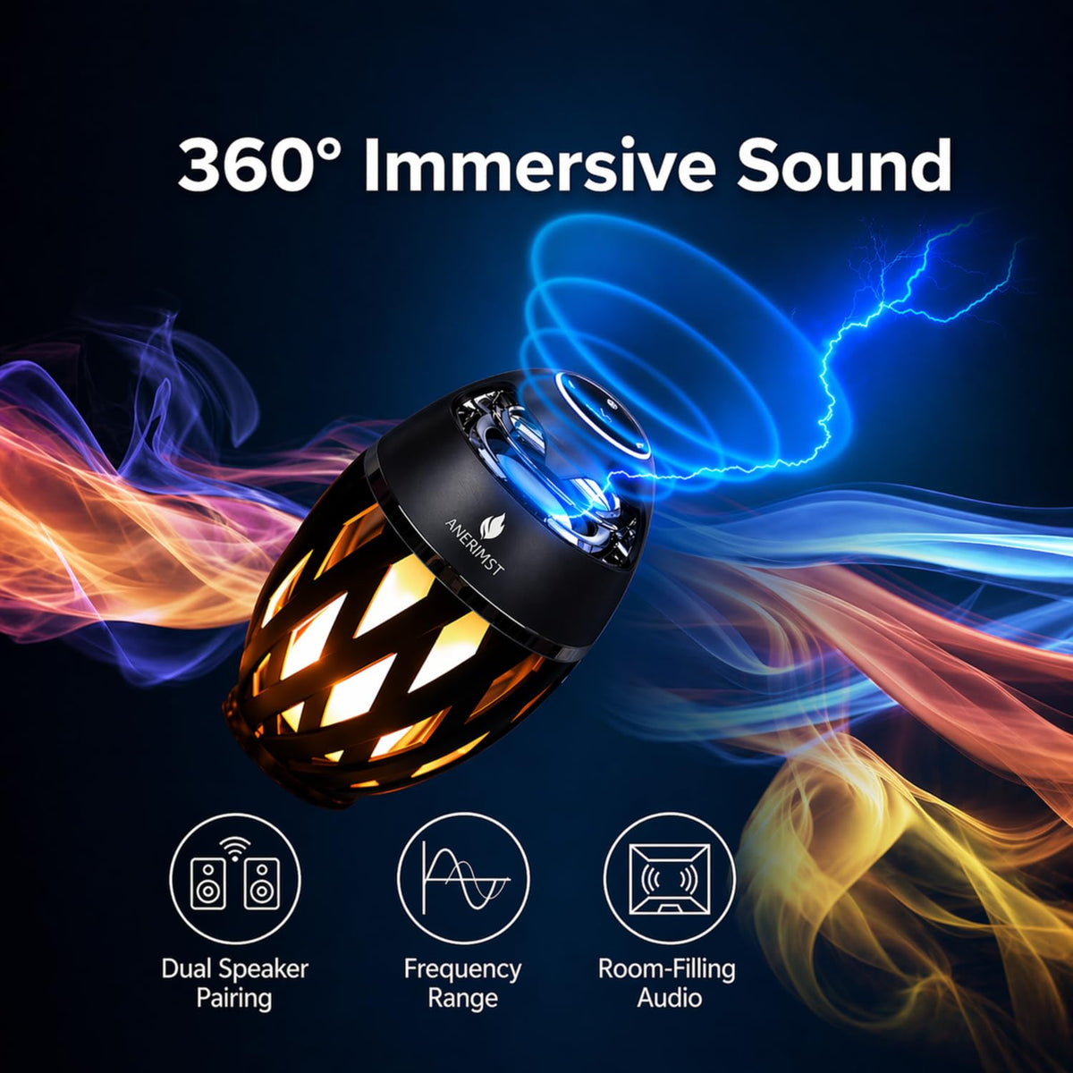 Black 2 Pack Waterproof Bluetooth Speaker with LED Torch Light E640