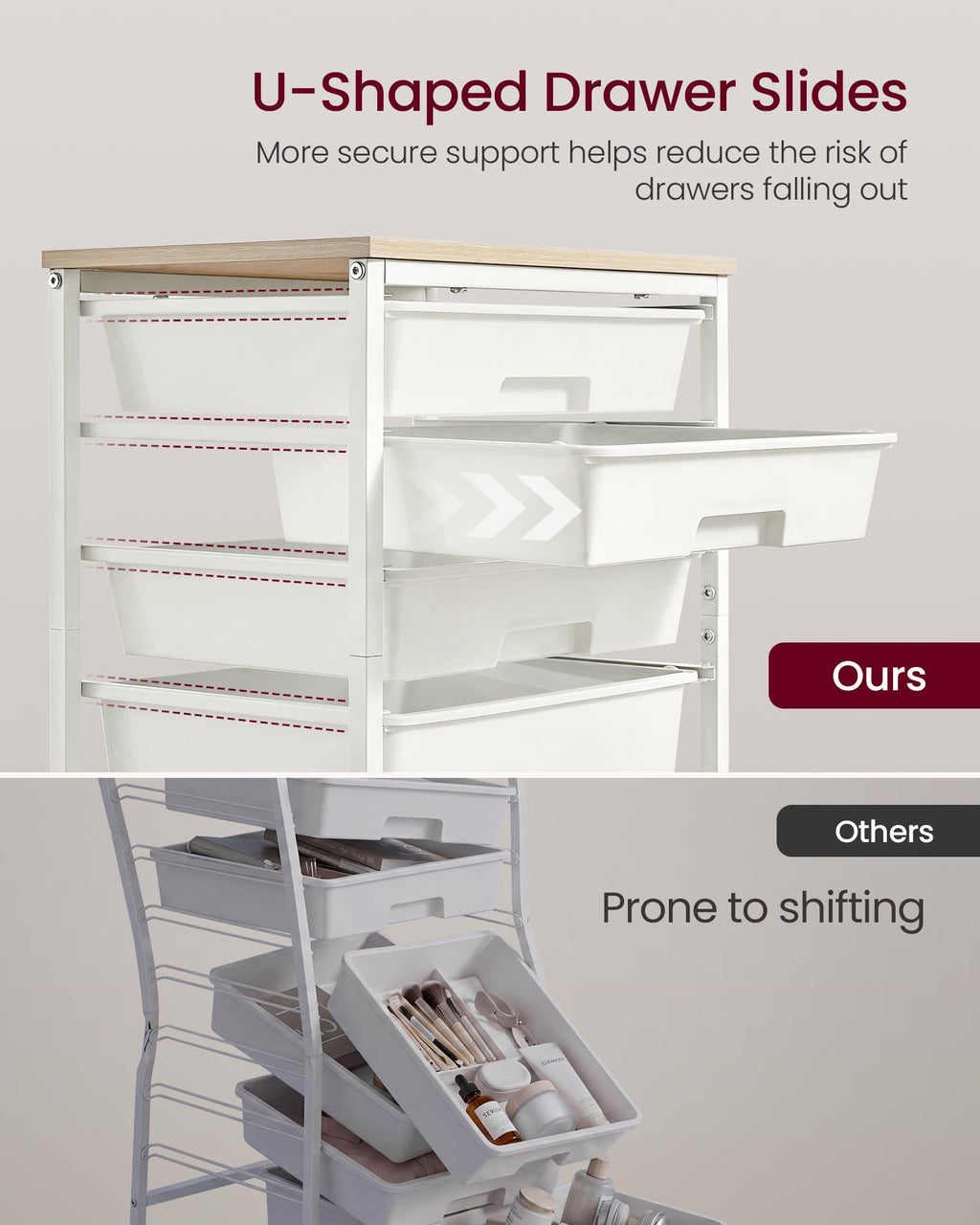 White 5 Drawers Rolling Cart Q4811