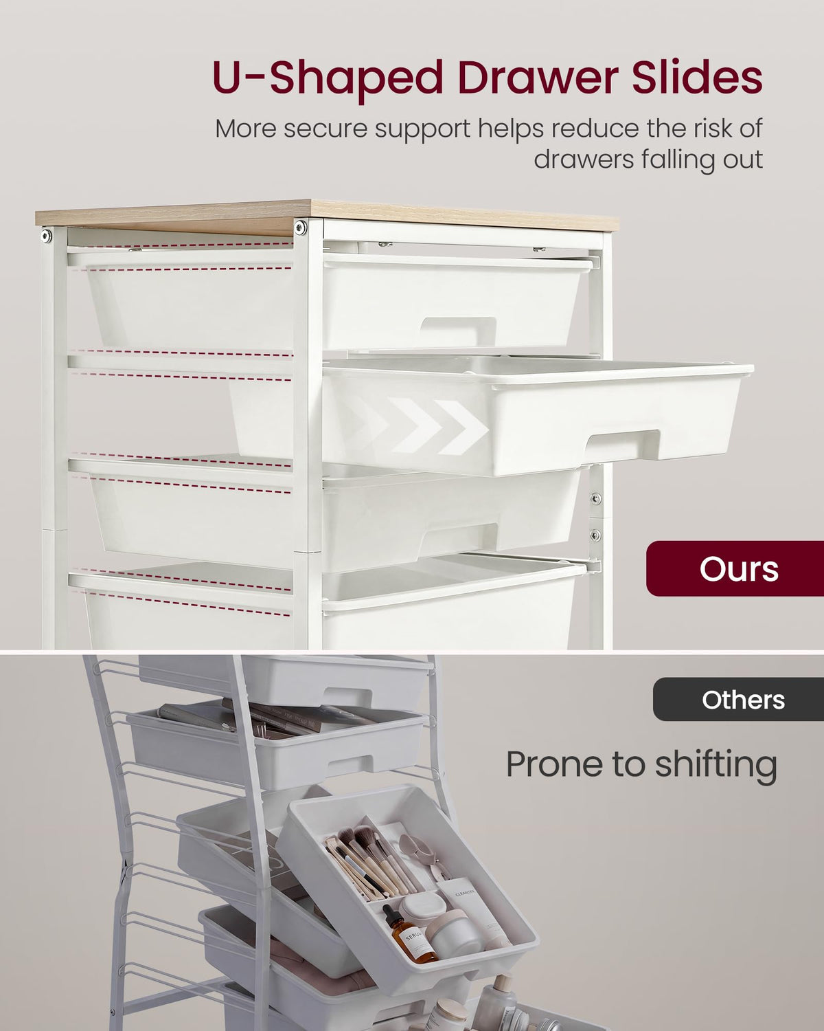 White 5 Drawers Rolling Cart Q4811