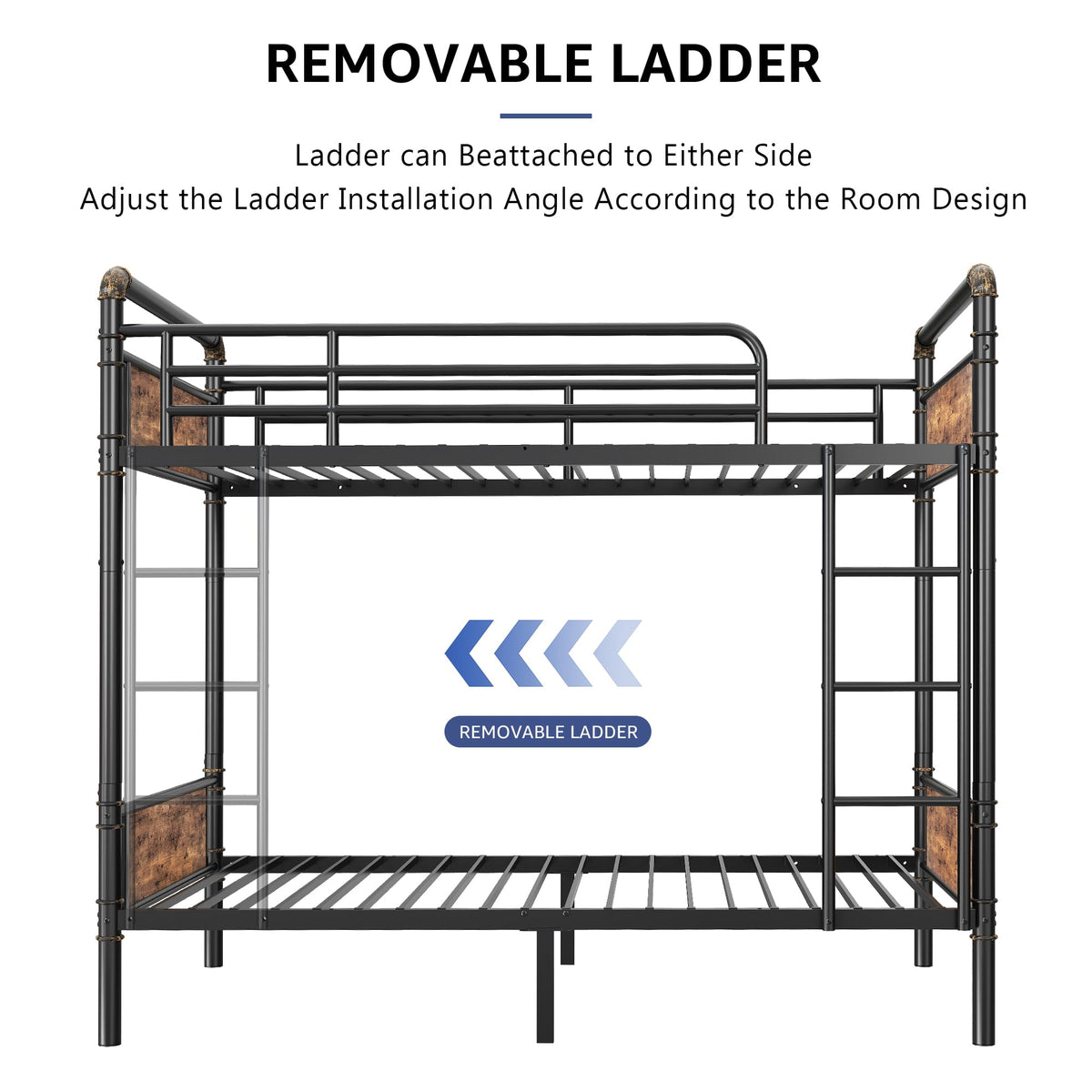 Twin Over Twin Metal Bunk Bed with Ladder and Guardrail M58130