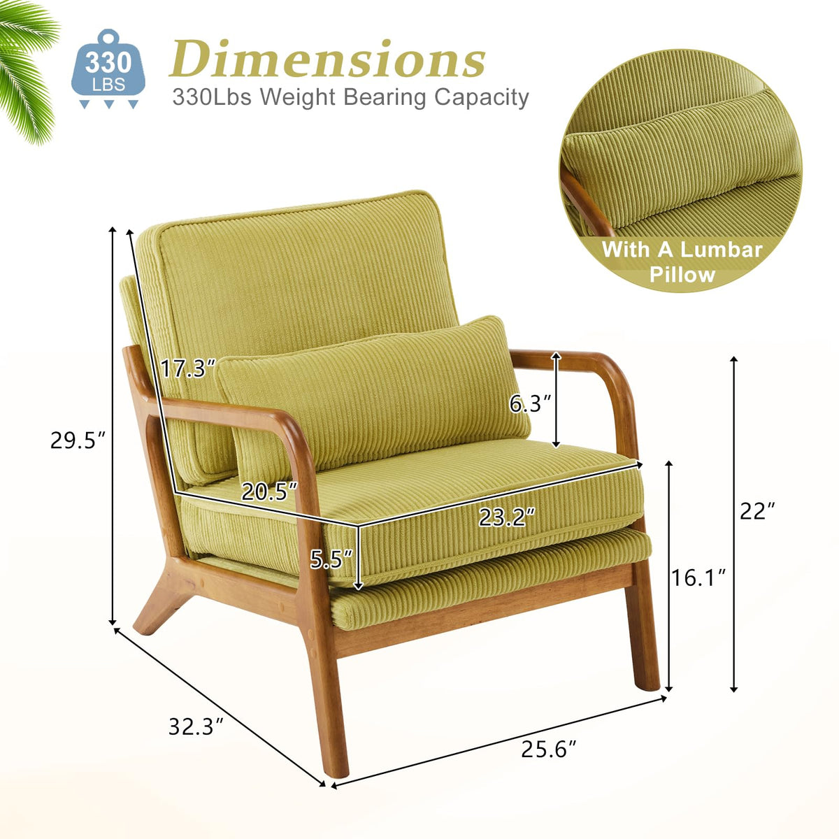 Green Corduroy Accent Chairs Set of 2 O45810