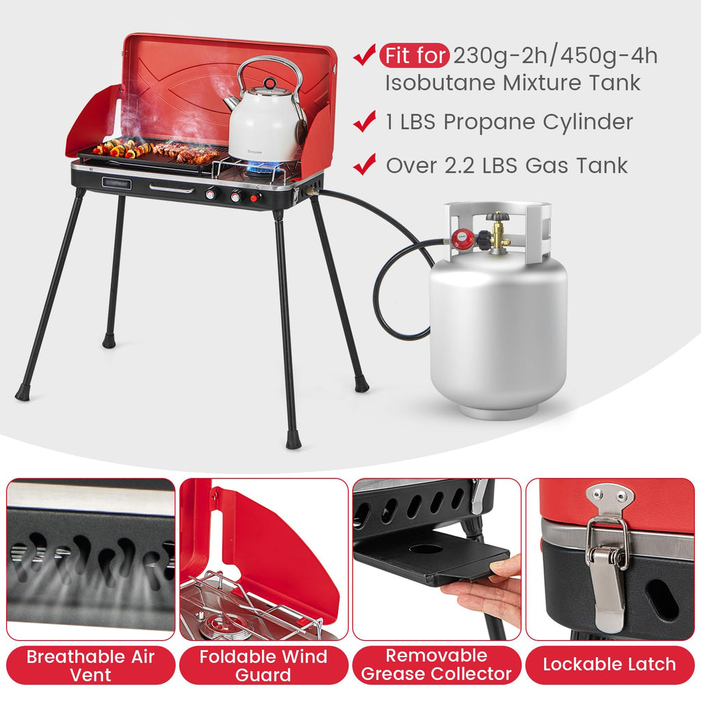 2-Burner Camping Stove with Removable Leg Stand G357879
