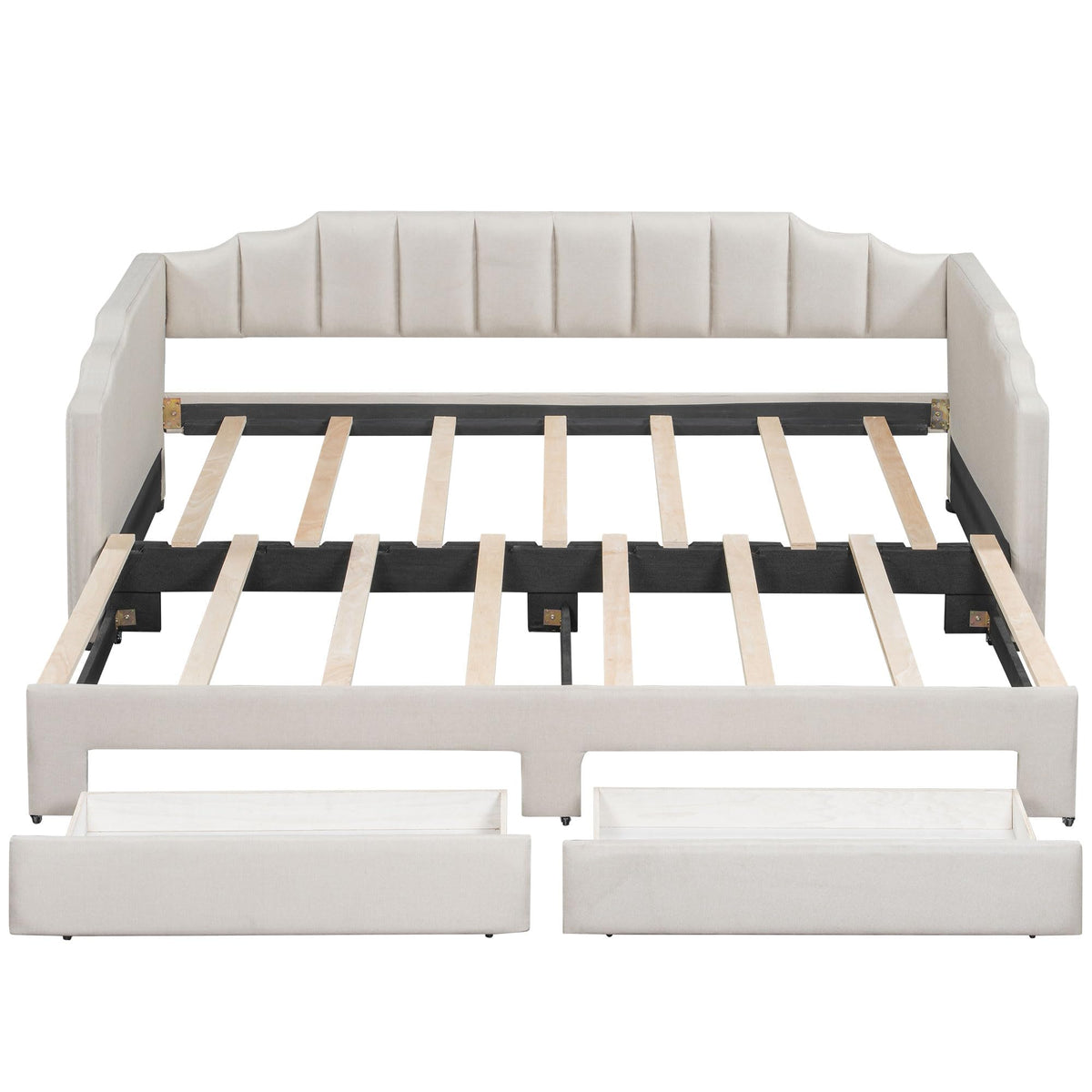 Twin XL Linen Upholstered Daybed with Storage Drawers and LED Light W51251
