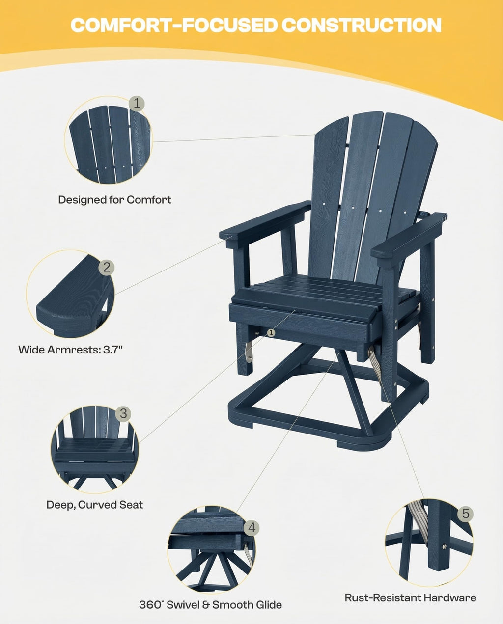 HDPE Oversized Swivel Glider Rocking Chair Set of 2 Navy Blue T392671