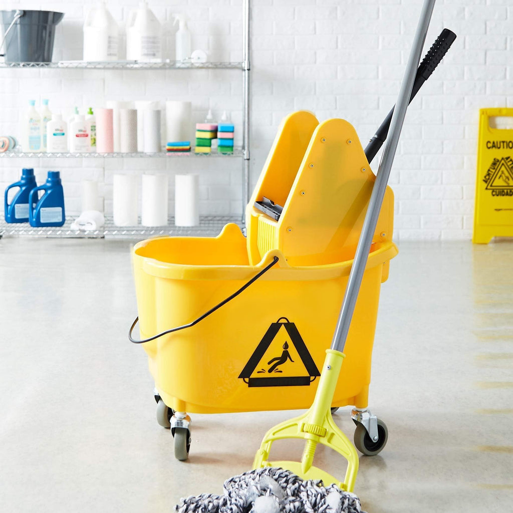 Rectangular Mop Bucket with Down Press Wringer Combo, 35-Quart, Yellow W891
