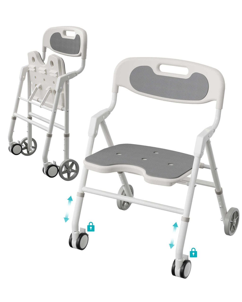 Foldable Rolling Shower Chair with Arms and Back N407
