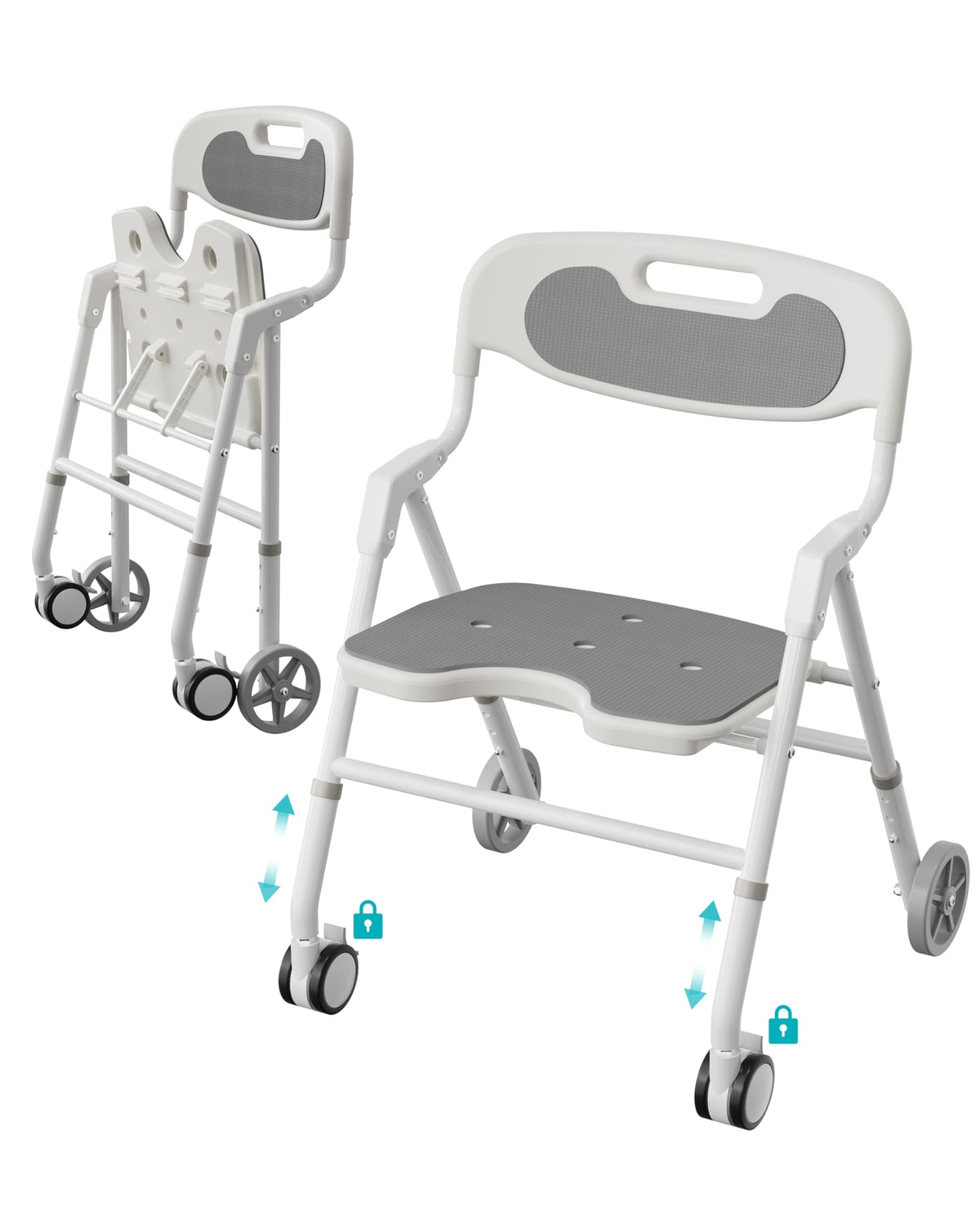 Foldable Rolling Shower Chair with Arms and Back N407