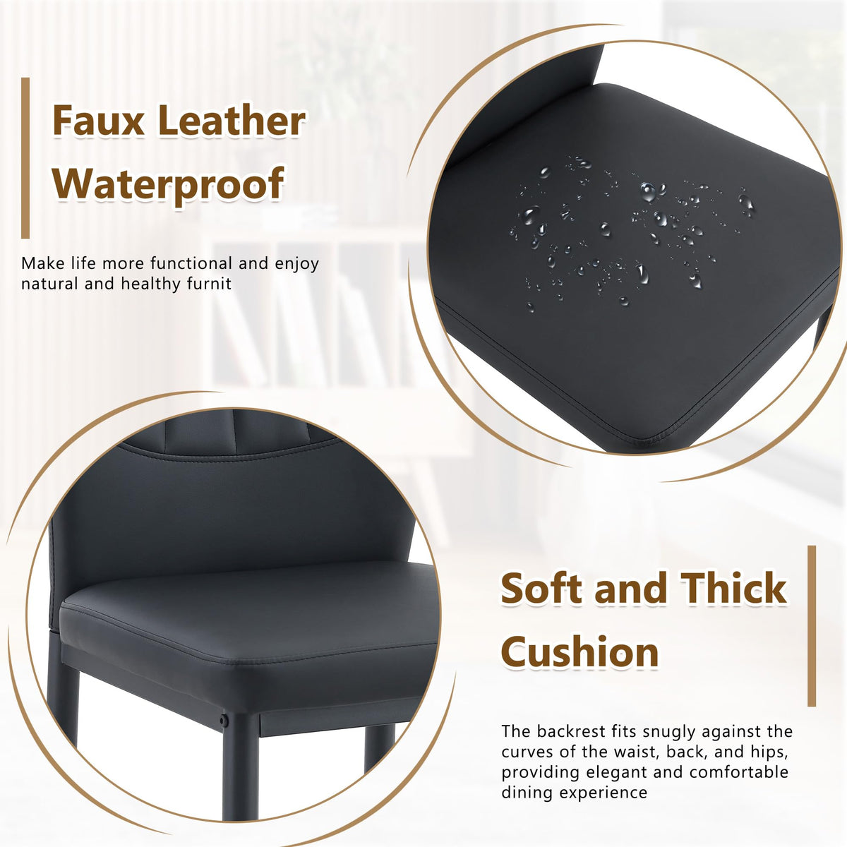 Black PU Leather Dining Chairs Set of 4 R584621