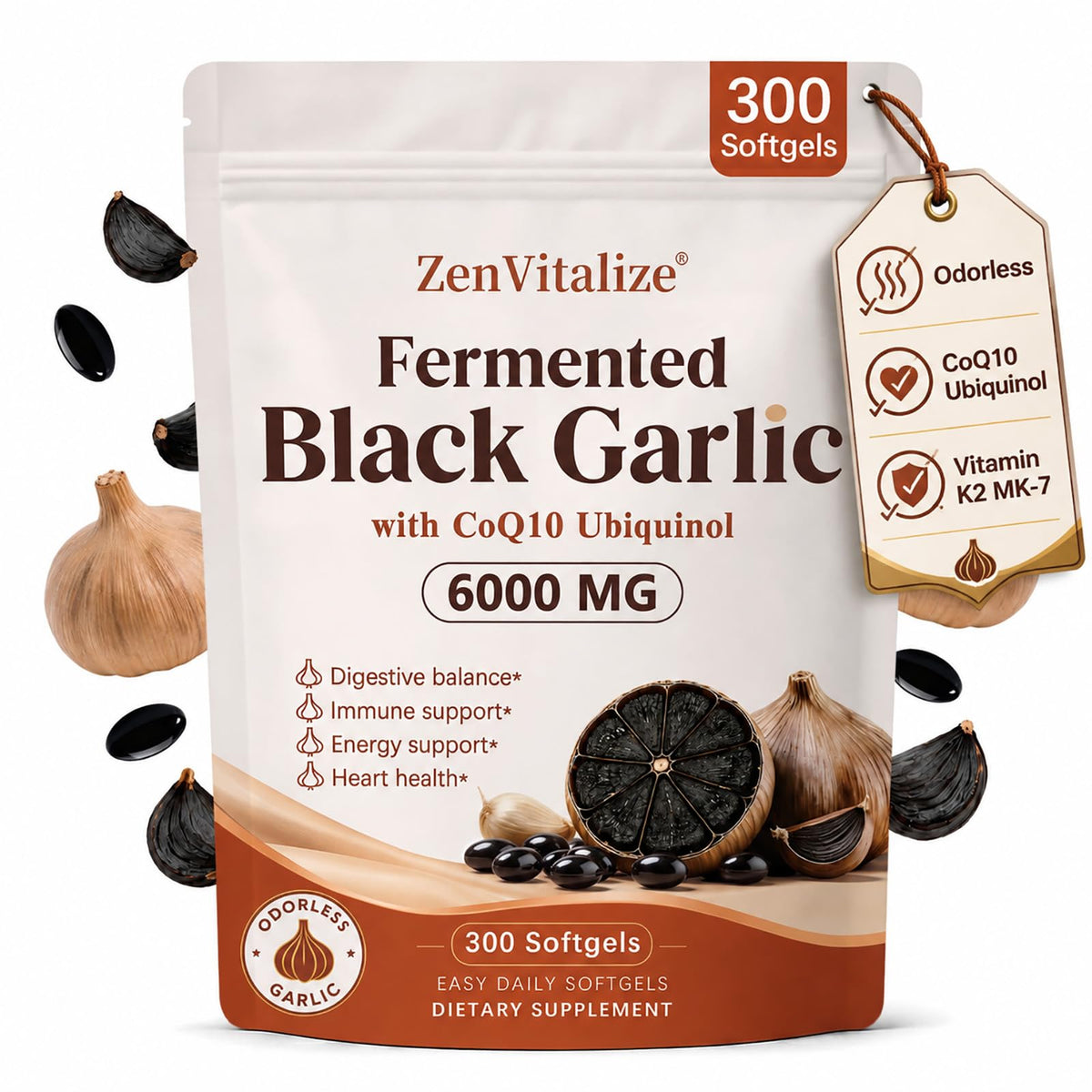 Black Garlic CoQ10 Vitamin K2 Softgels F479950