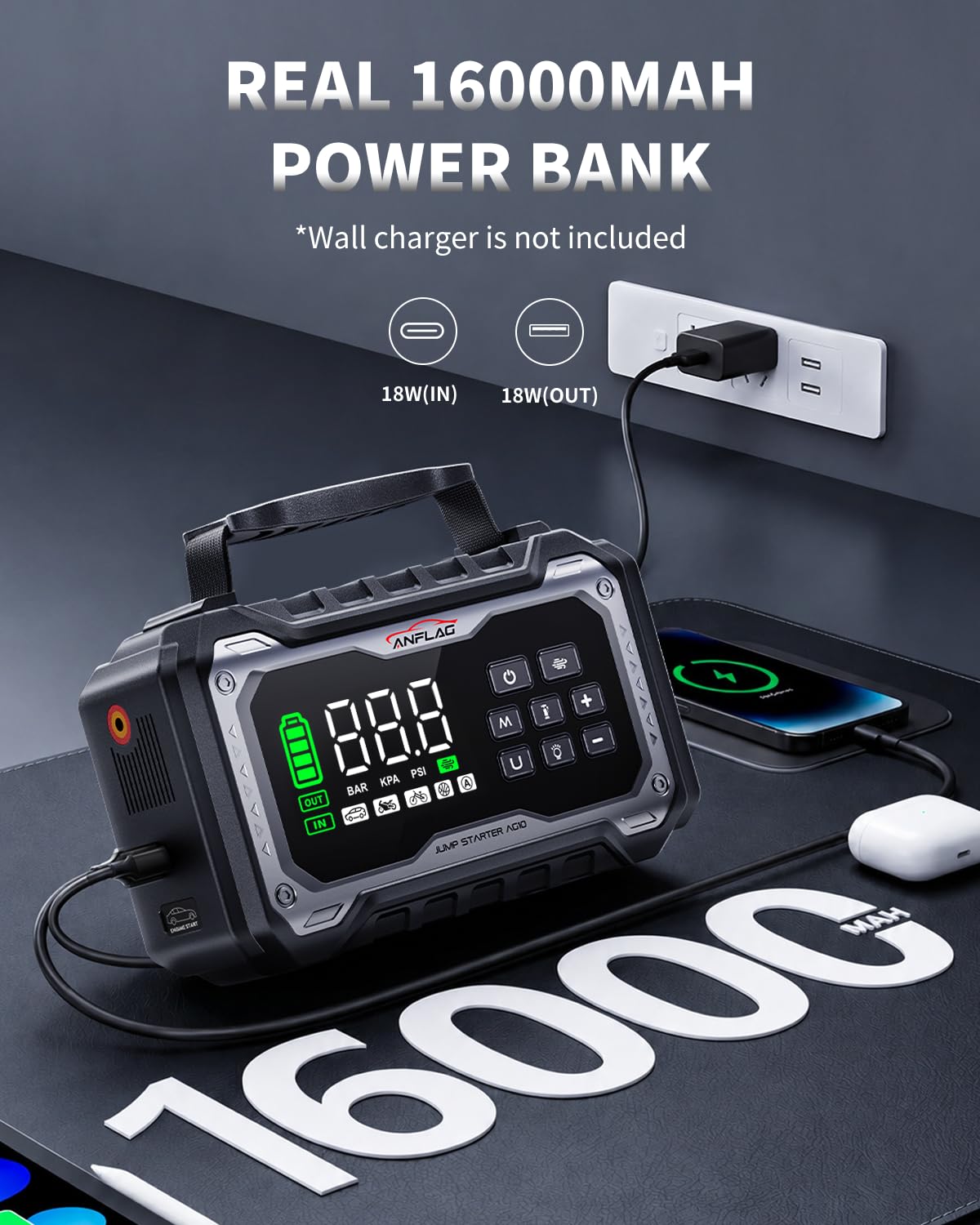 Car Battery Jump Starter with Air Compressor 8000A Portable Booster Pack 160PSI Tire Inflator J247425