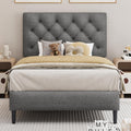 Light Grey Twin Bed Frame with Adjustable Tufted Headboard E1682