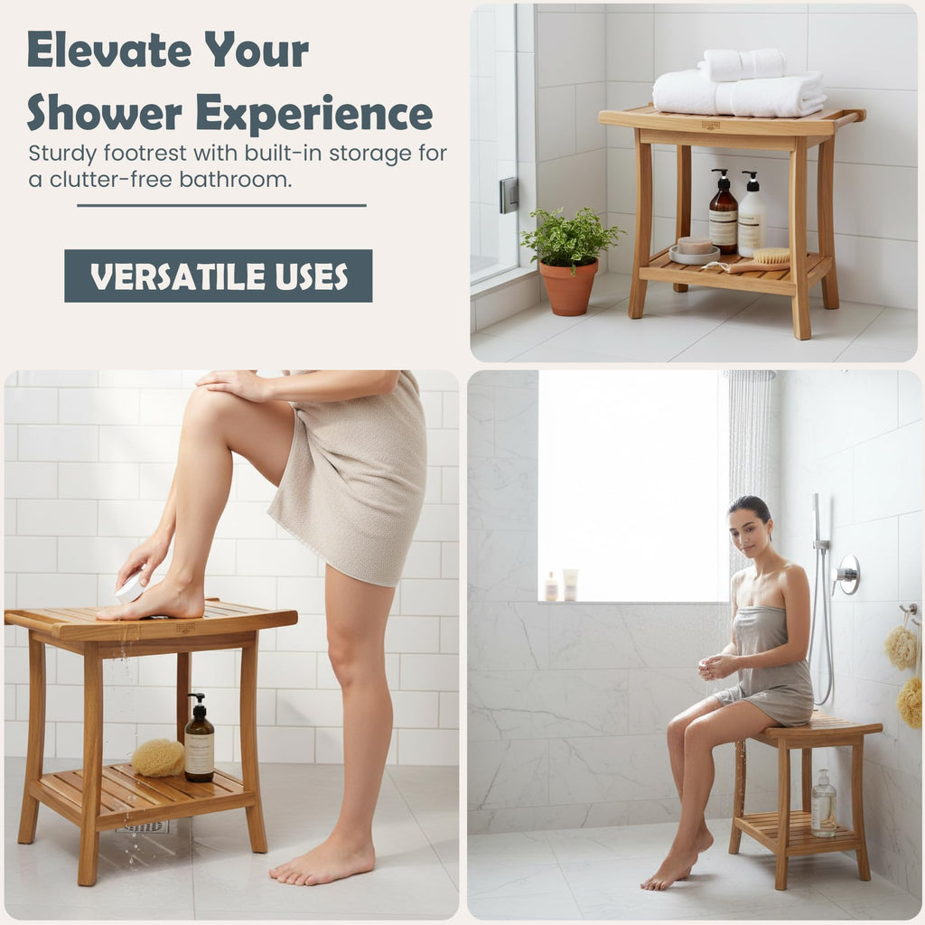 22-Inch Teak Shower Bench with Storage Shelf A3230