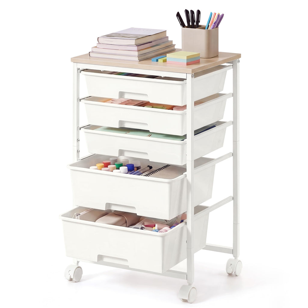 White 5 Drawers Rolling Cart Q4811