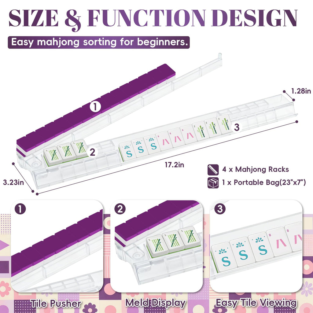 4 Pack Non-Slip Acrylic Mahjong Racks with Pushers V512