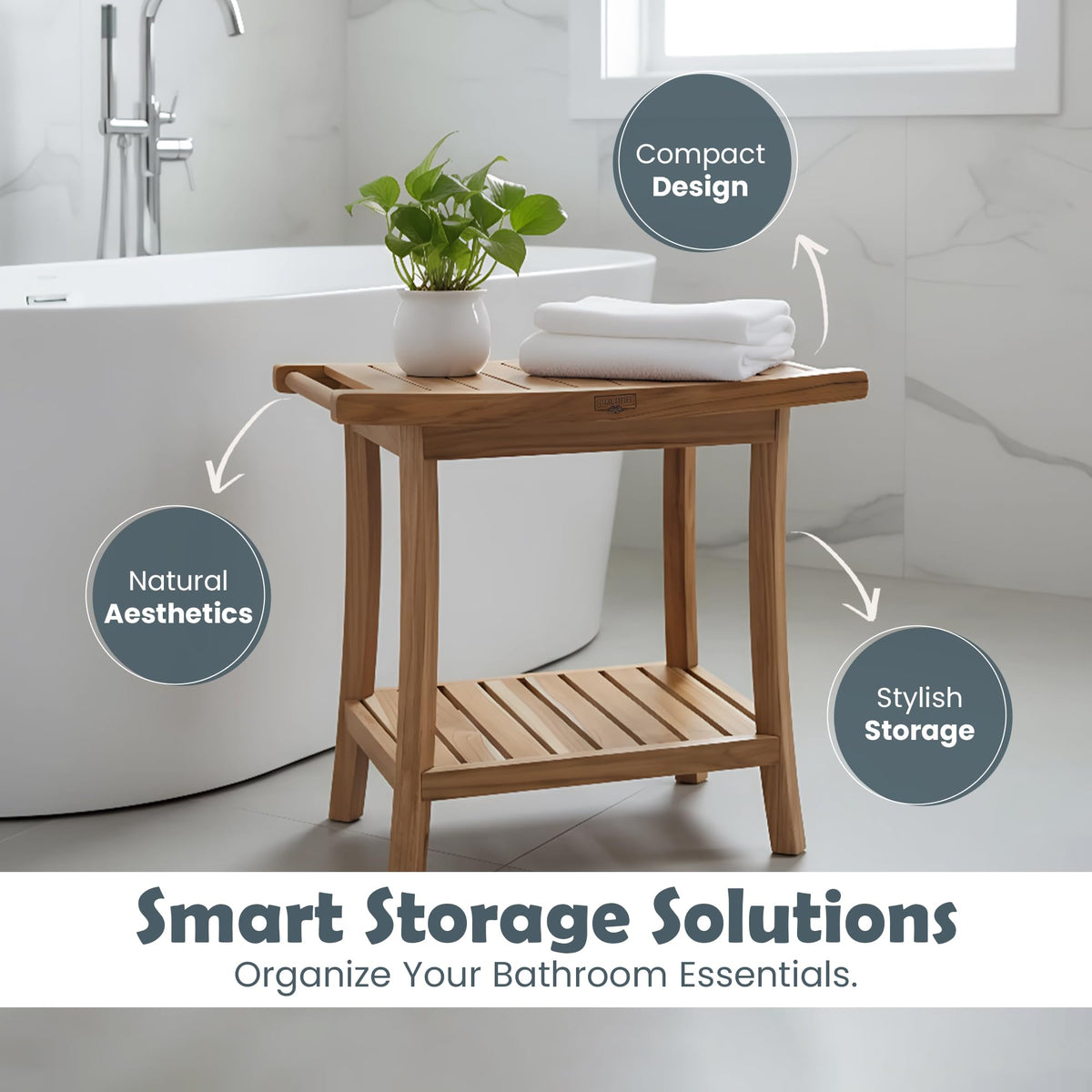 22-Inch Teak Shower Bench with Storage Shelf A3230