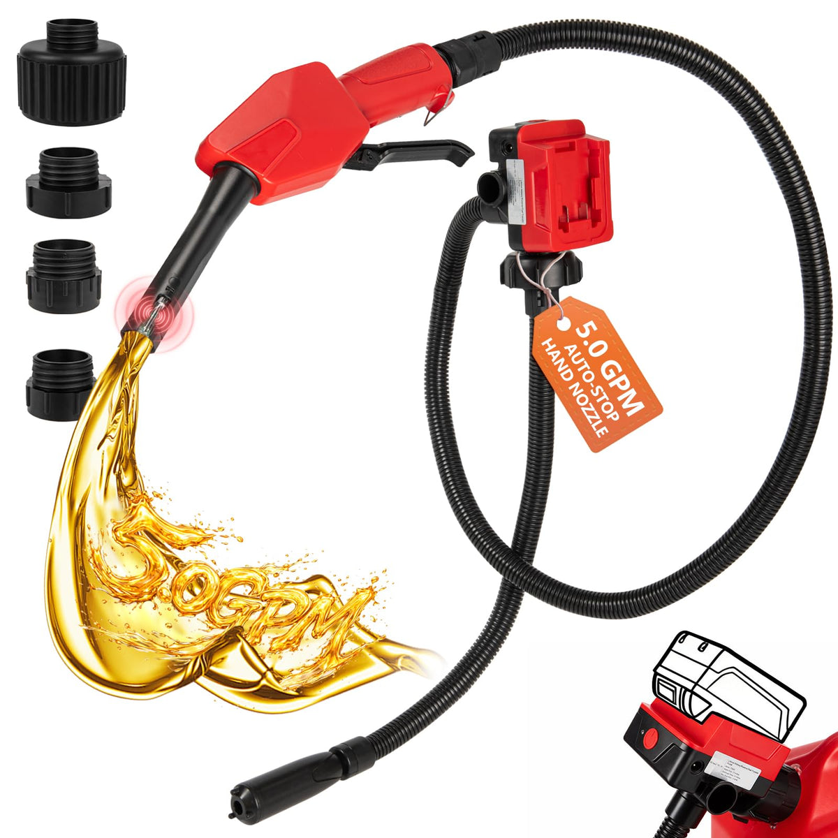 Cordless Gas Pump with Auto-Stop & Hand Nozzle, 51" Hose W193395
