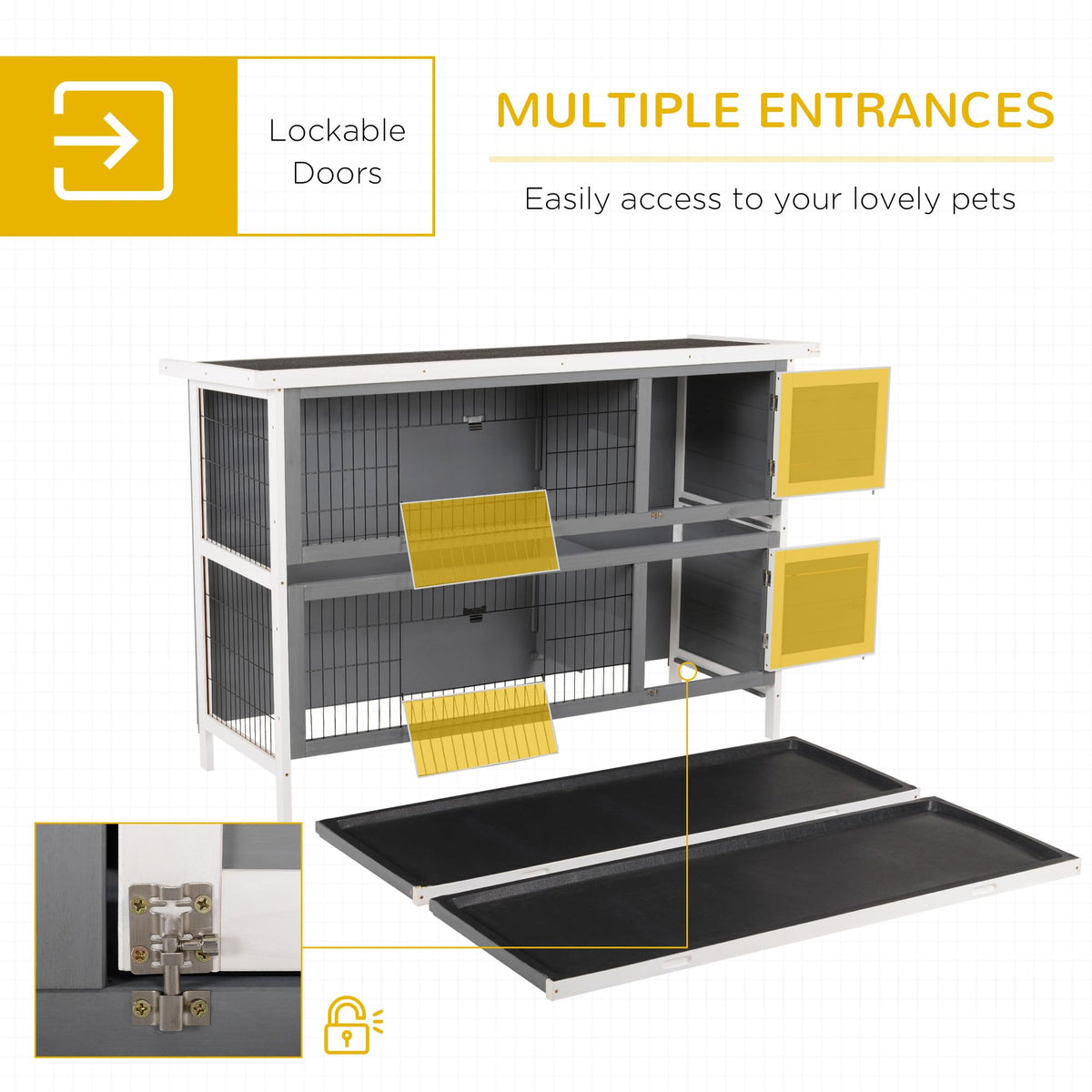 54" 2-Story Wooden Rabbit Hutch with Lockable Doors Q1596