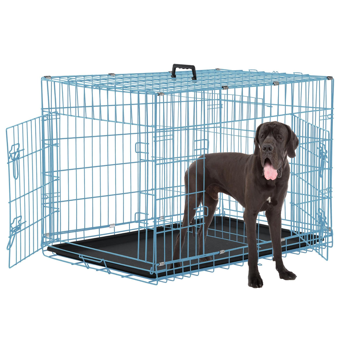 48 Inch Double-Door Folding Dog Crate with Tray and Handle H975