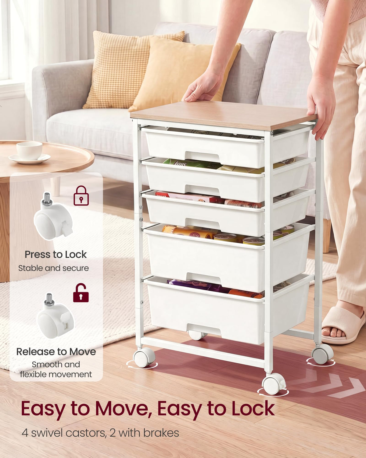 White 5 Drawers Rolling Cart Q4811