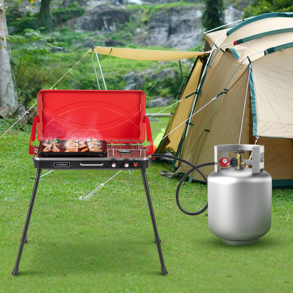 2-Burner Camping Stove with Removable Leg Stand G357879