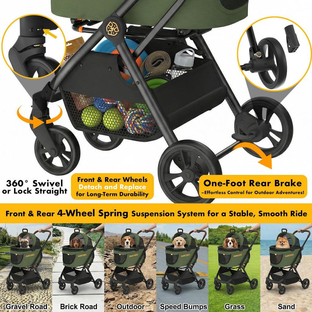 Foldable Pet Stroller with Detachable Carrier D4311