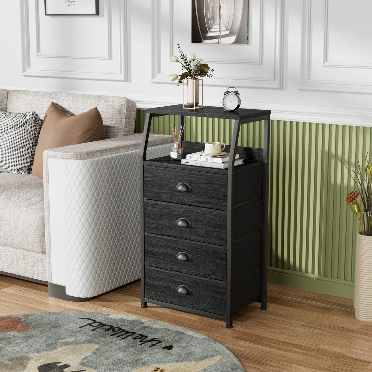 Tall Nightstand with Fabric Drawer I229