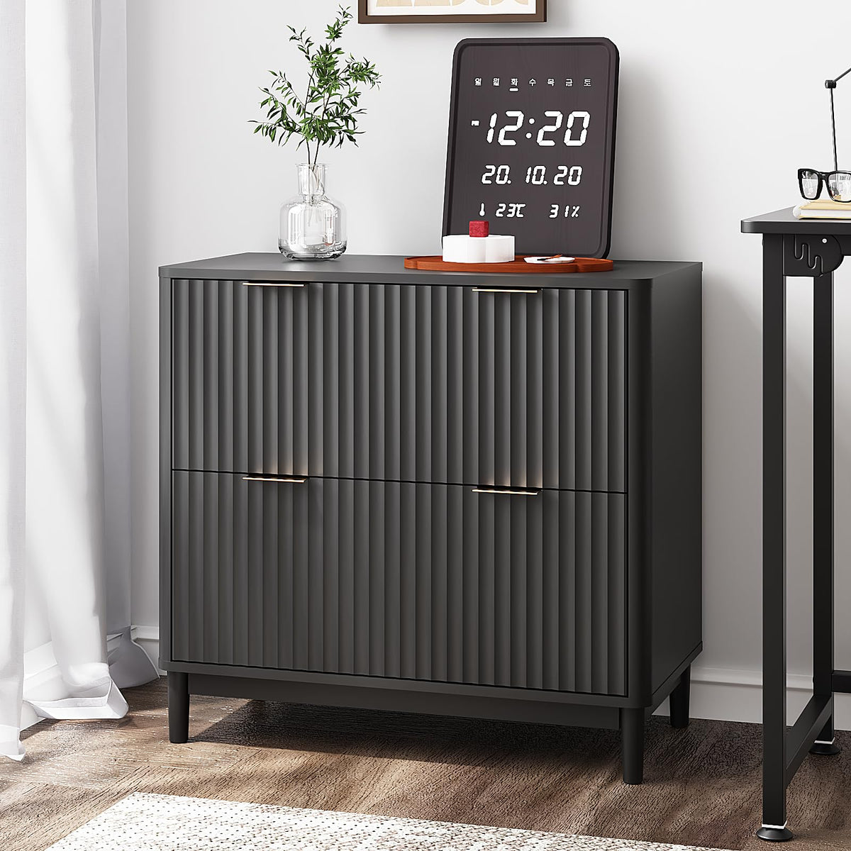 Black 2 Drawer Wood File Cabinet M160859