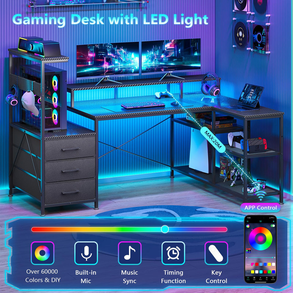 L Shaped Gaming Desk with Drawers T15700