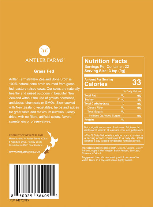 100% Grass Fed New Zealand Bone Broth Powder, 40 Servings, 200g Z413876