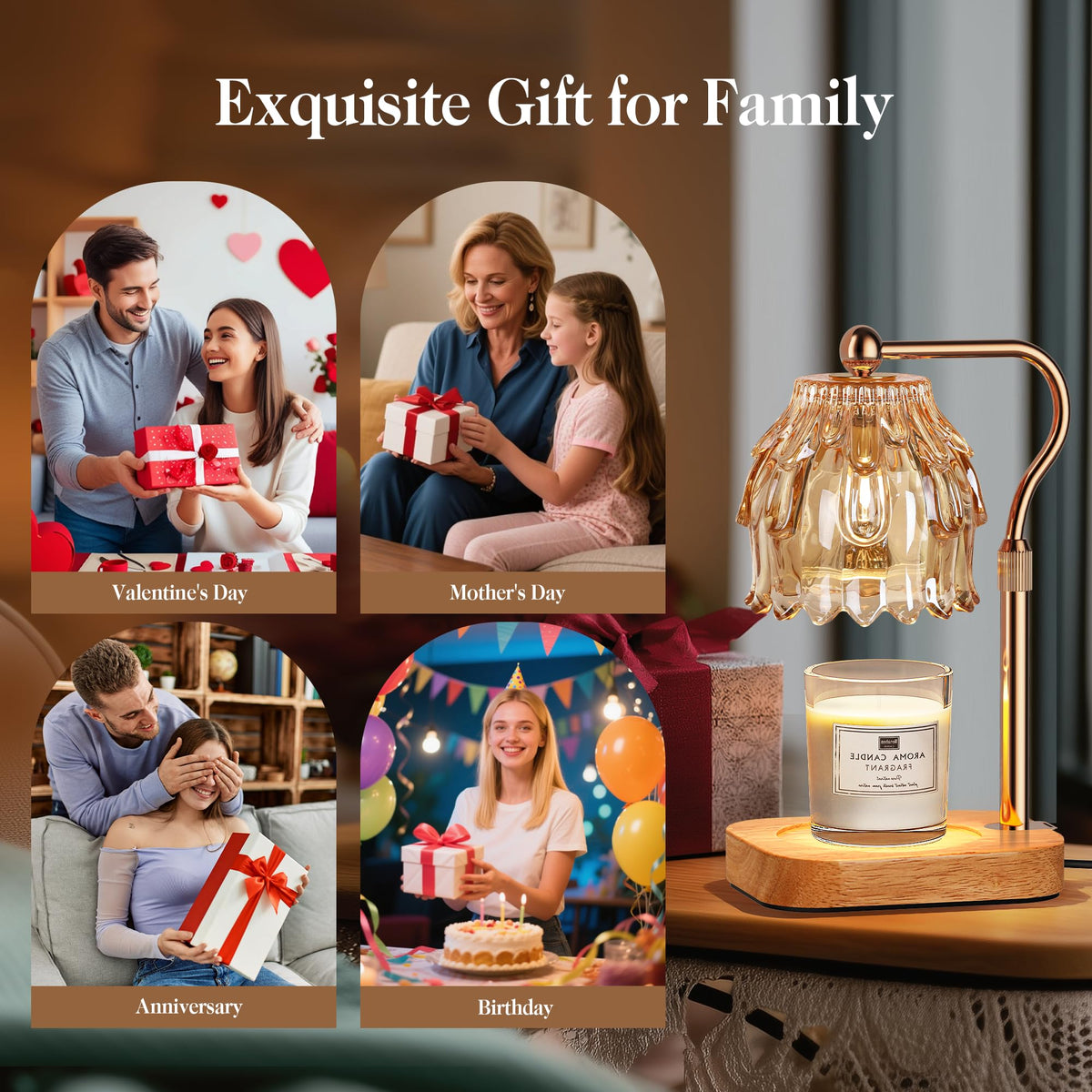 Candle Warmer Lamp with Timer Dimmer Adjustable Height Glass V755