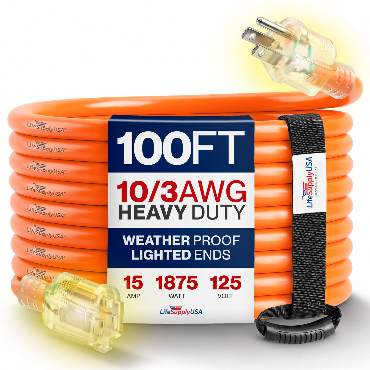 100ft 10/3 Gauge Heavy Duty Outdoor Extension Cord Orange M489
